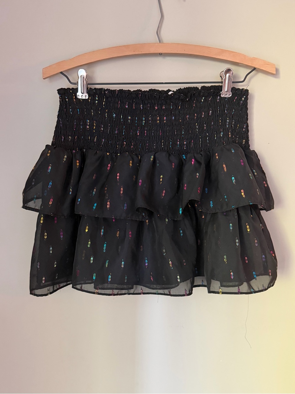 Amanda Uprichard | Aurelie Prism Smocked Tiered Mini Skirt Black Multicolor | M